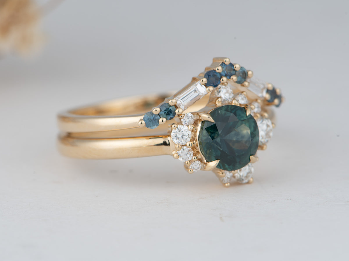 14K Gold Teal Blue Montana Sapphire with Diamond Cluster Engagement Ring R6823
