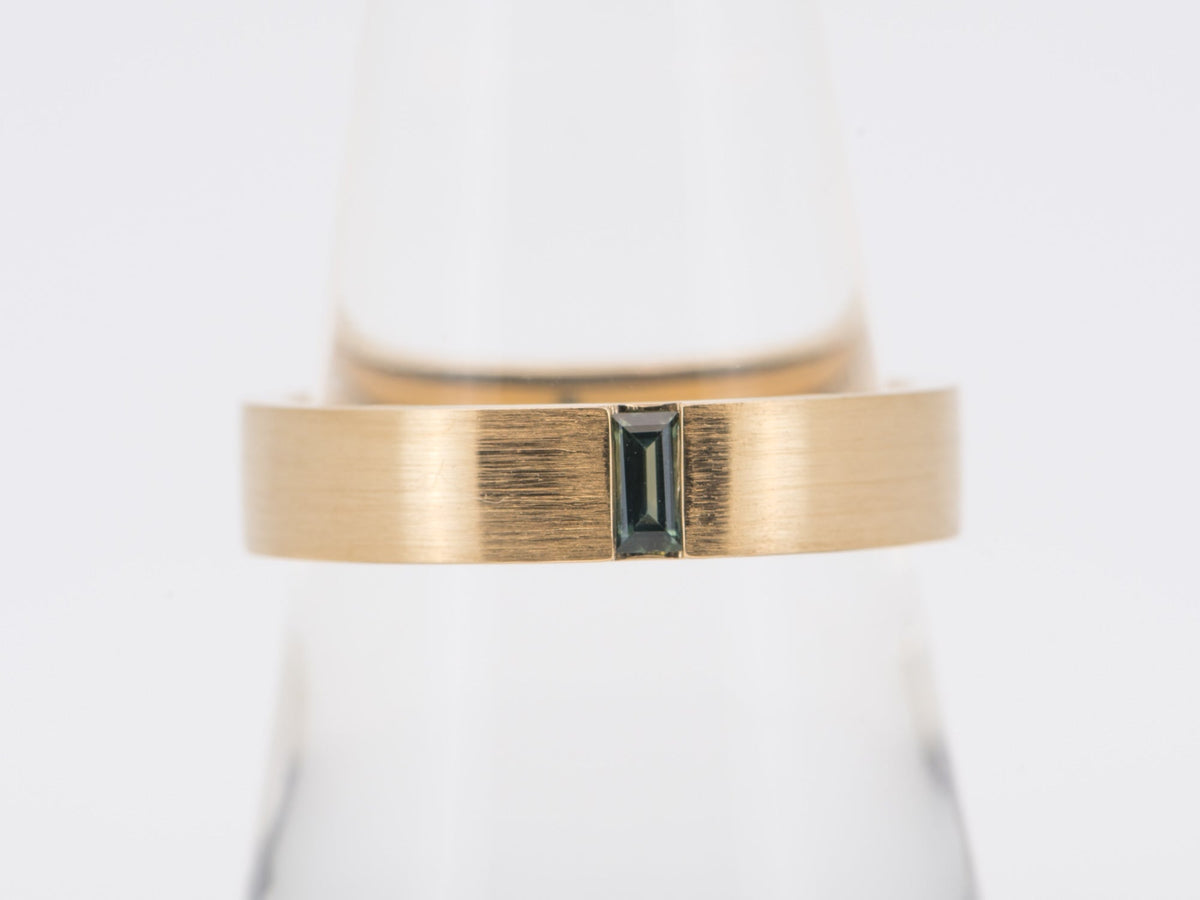 14K Gold 4.5mm Wide Wedding Band with Baguette Teal Sapphire M5096 Aurora Designer