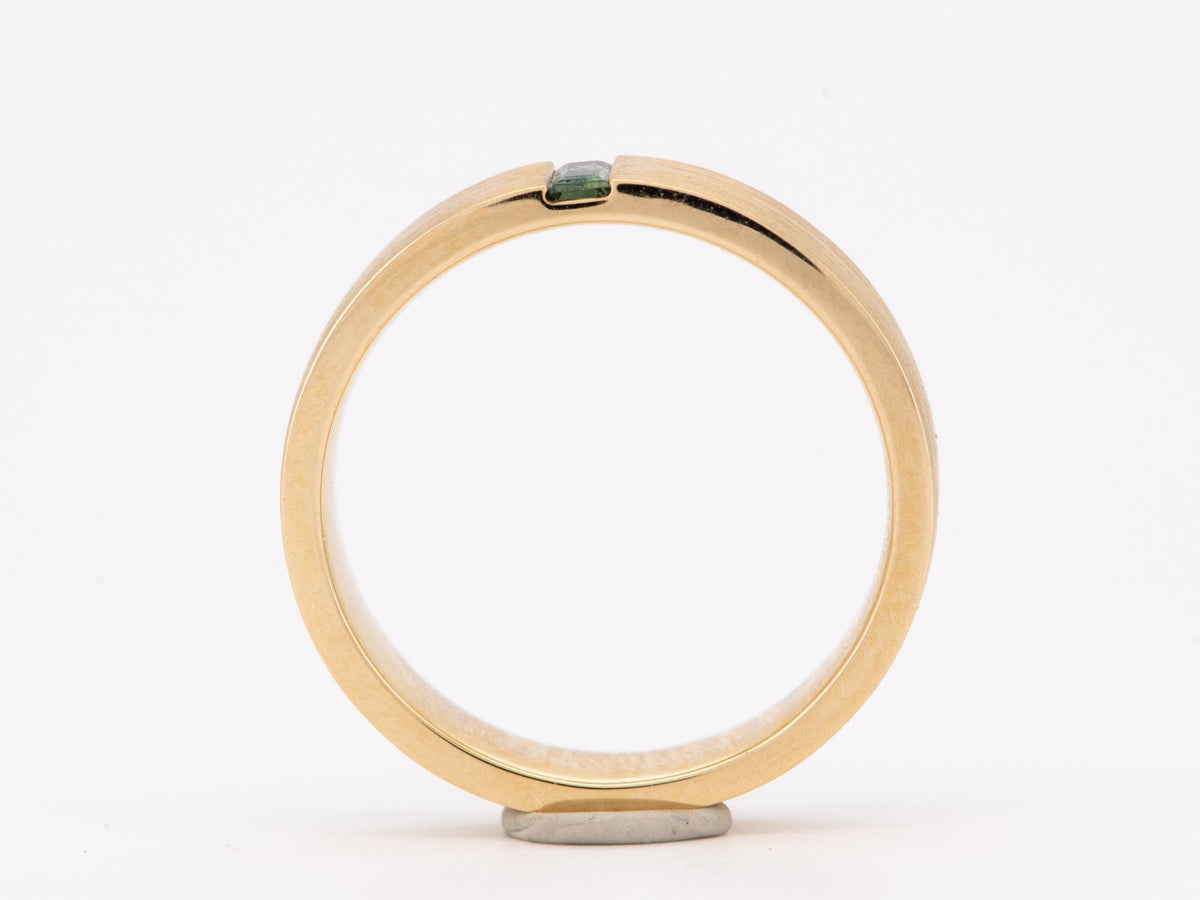 14K Gold 4.5mm Wide Wedding Band with Baguette Teal Sapphire M5096 Aurora Designer