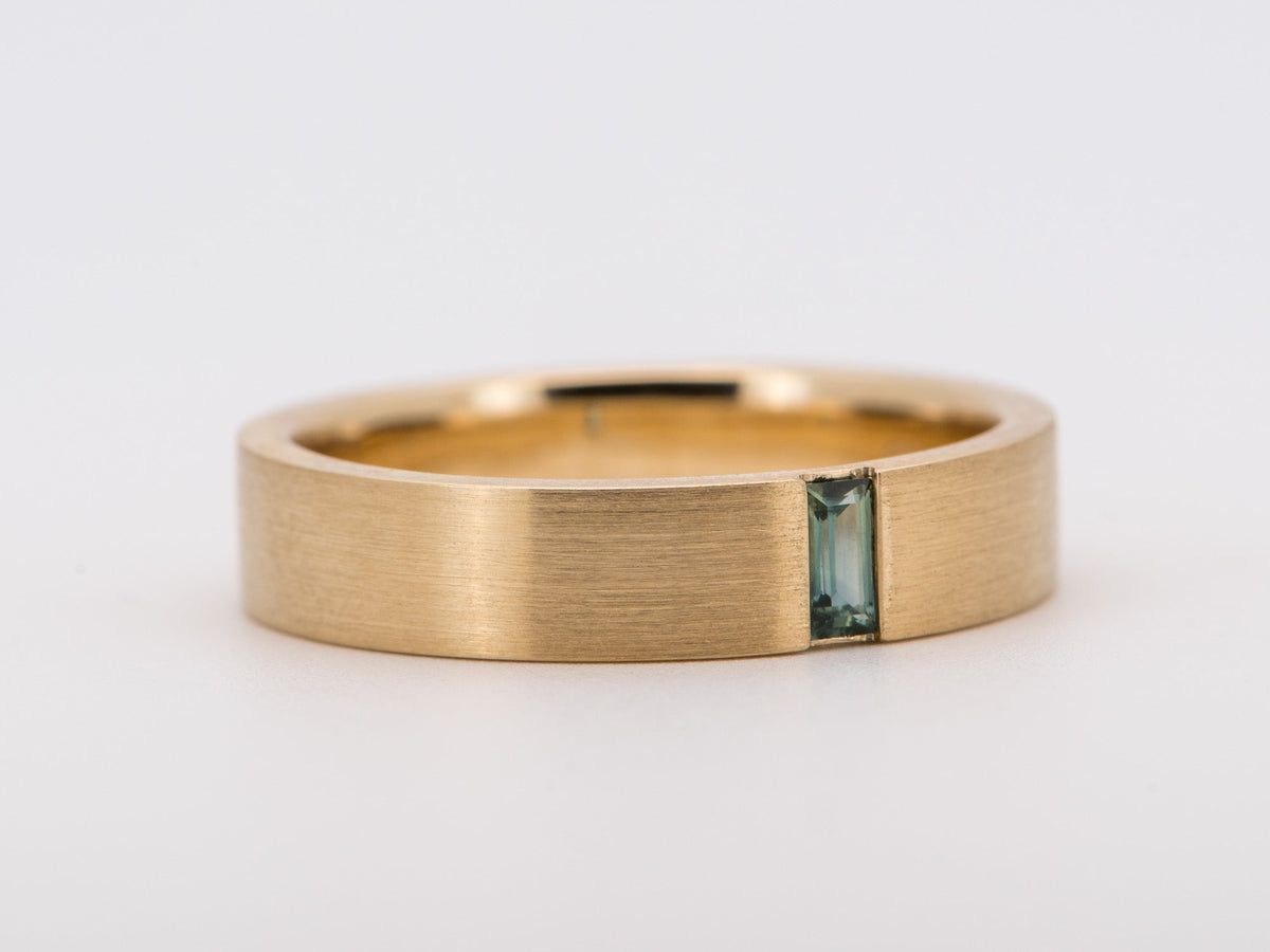 14K Gold 4.5mm Wide Wedding Band with Baguette Teal Sapphire M5096 Aurora Designer
