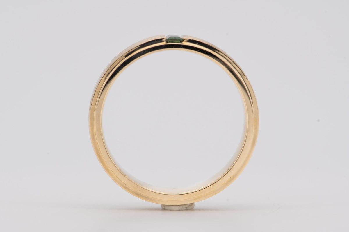 14K Gold 5mm Wide Wedding Band with Baguette Teal Sapphire M5097 Aurora Designer