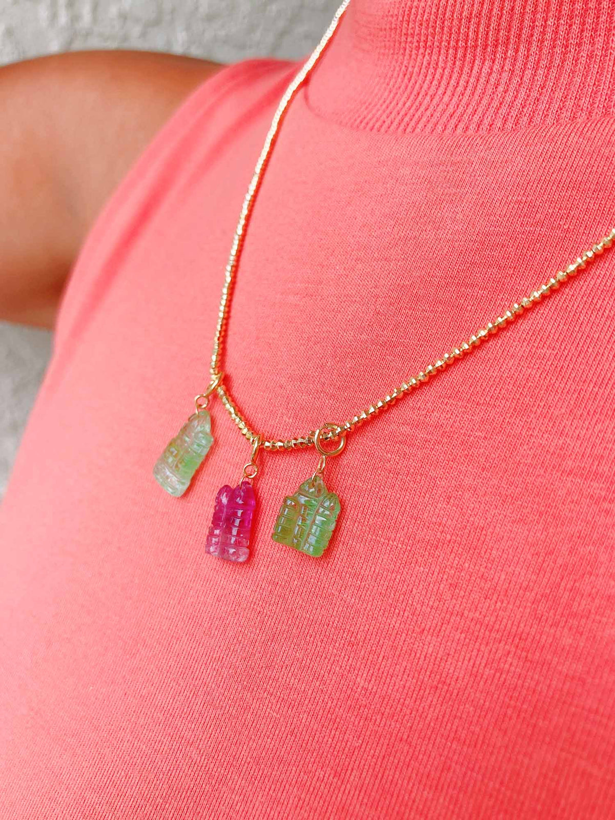 Tourmaline Buddha Carving Pendant Charm with 18K Gold Bail R4483 Aurora Designer