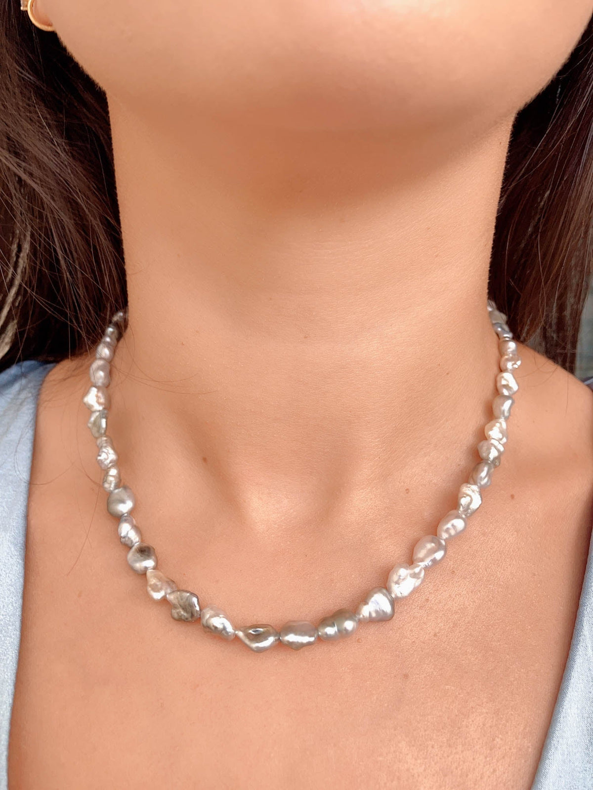South Sea Tahitian Keshi Pearl Necklace with 14K Gold Spring Ring Clasp P1055 Aurora Designer