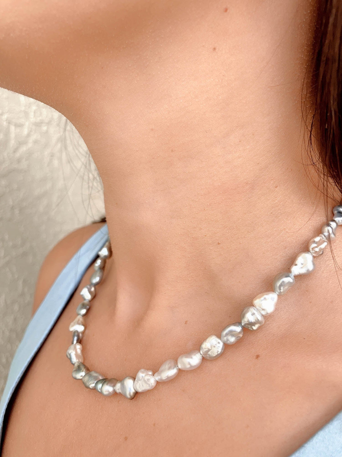 South Sea Tahitian Keshi Pearl Necklace with 14K Gold Spring Ring Clasp P1055 Aurora Designer