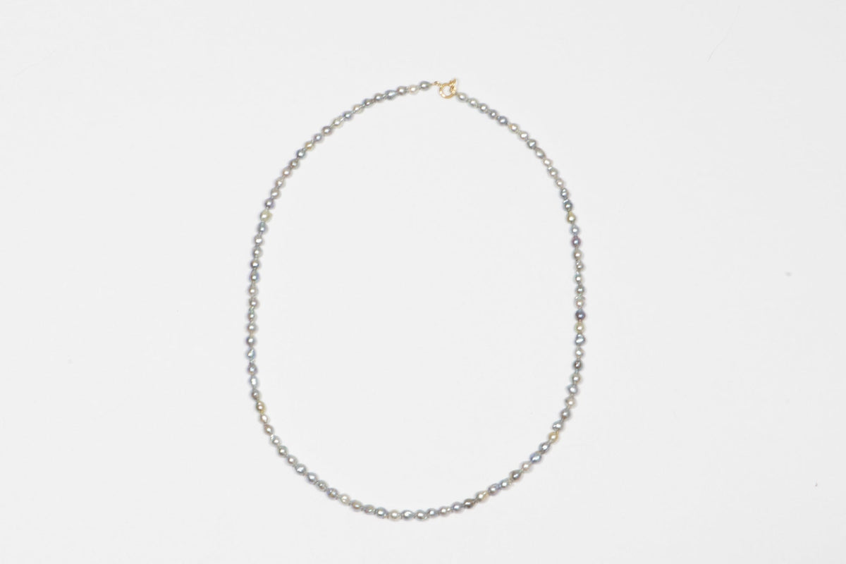 3-4mm Darker Blue Gray Akoya Keshi Pearl Necklace with 14K Gold Clasp P1057 Aurora Designer