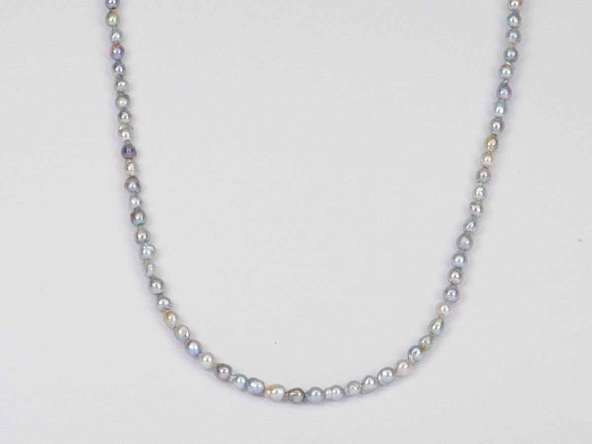 3-4mm Darker Blue Gray Akoya Keshi Pearl Necklace with 14K Gold Clasp P1057 Aurora Designer