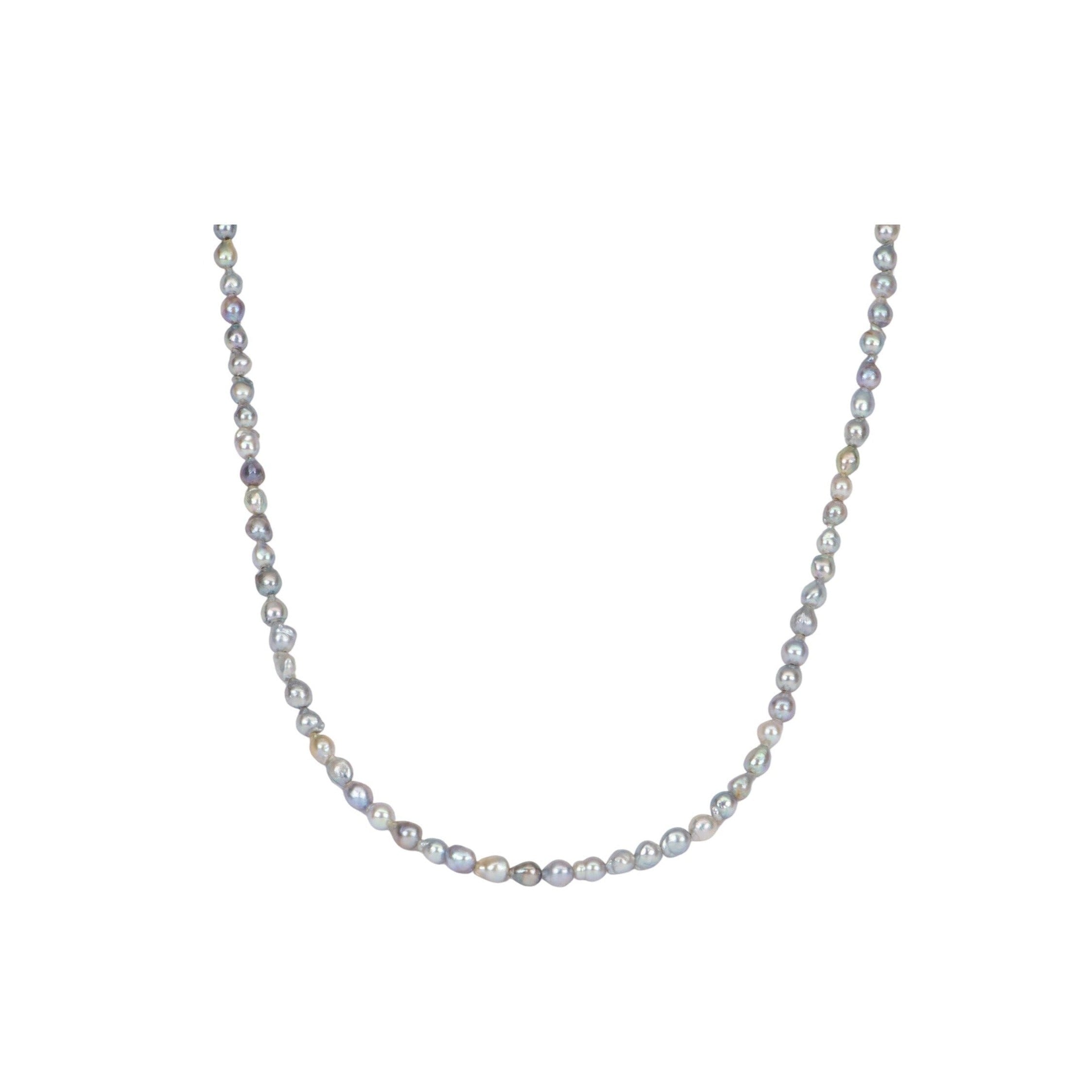 3-4mm Darker Blue Gray Akoya Keshi Pearl Necklace with 14K Gold