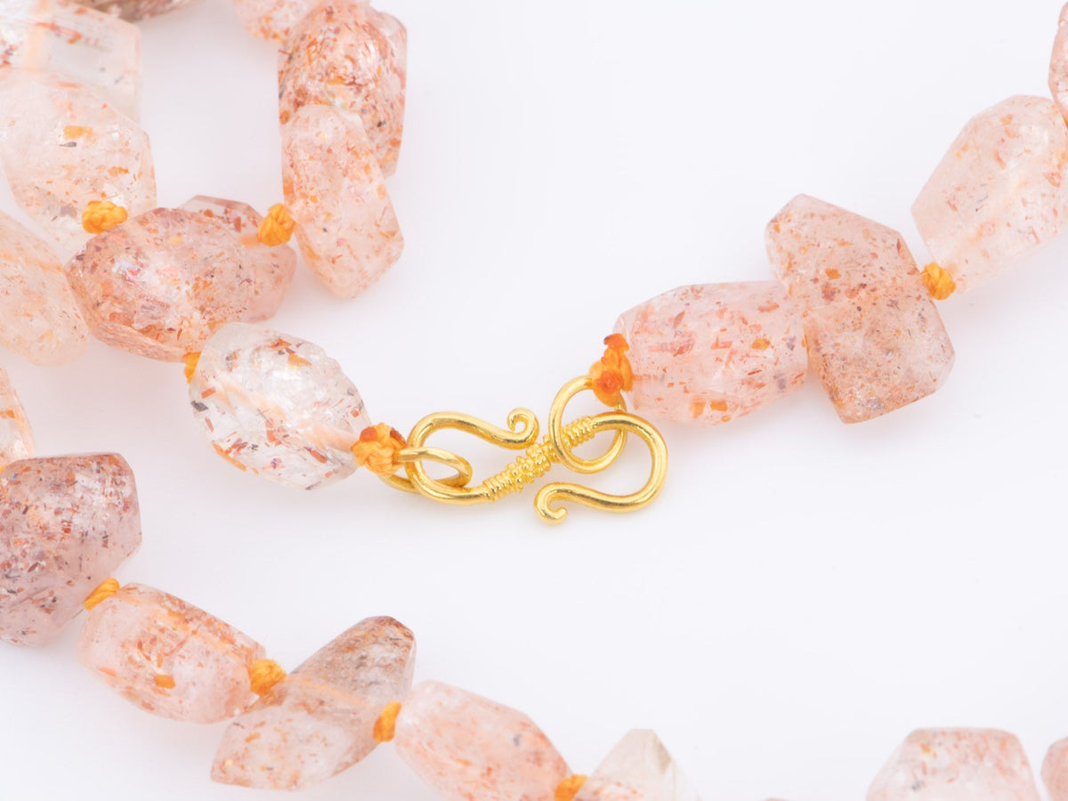 Faceted Sunstone Nugget Bead Hand Knotted Necklace with 18K Gold S Clasp P1081 Aurora Designer