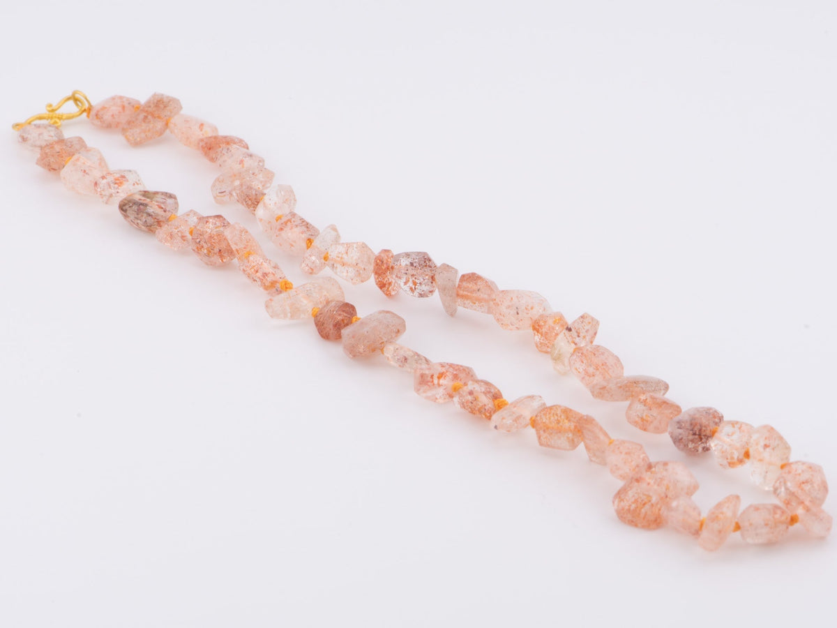 Faceted Sunstone Nugget Bead Hand Knotted Necklace with 18K Gold S Clasp P1081 Aurora Designer
