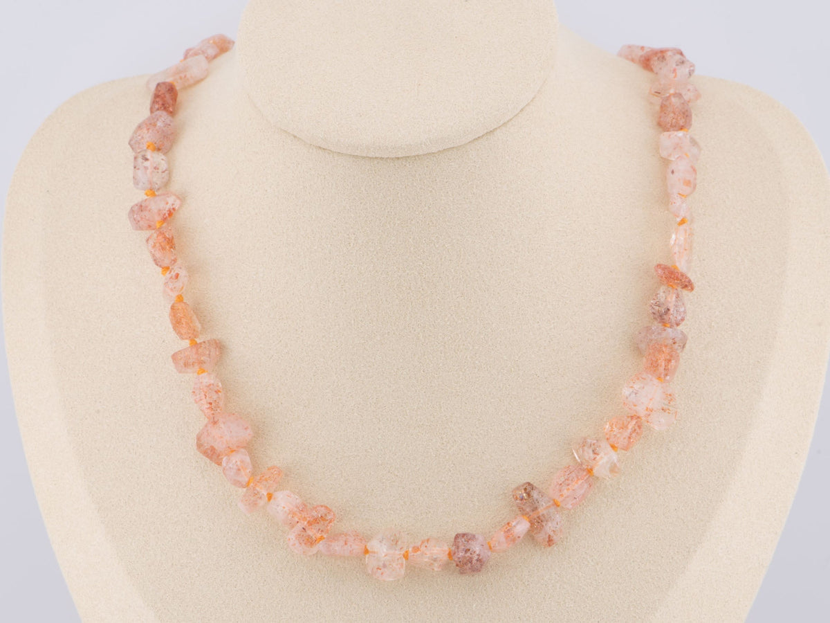 Faceted Sunstone Nugget Bead Hand Knotted Necklace with 18K Gold S Clasp P1081 Aurora Designer
