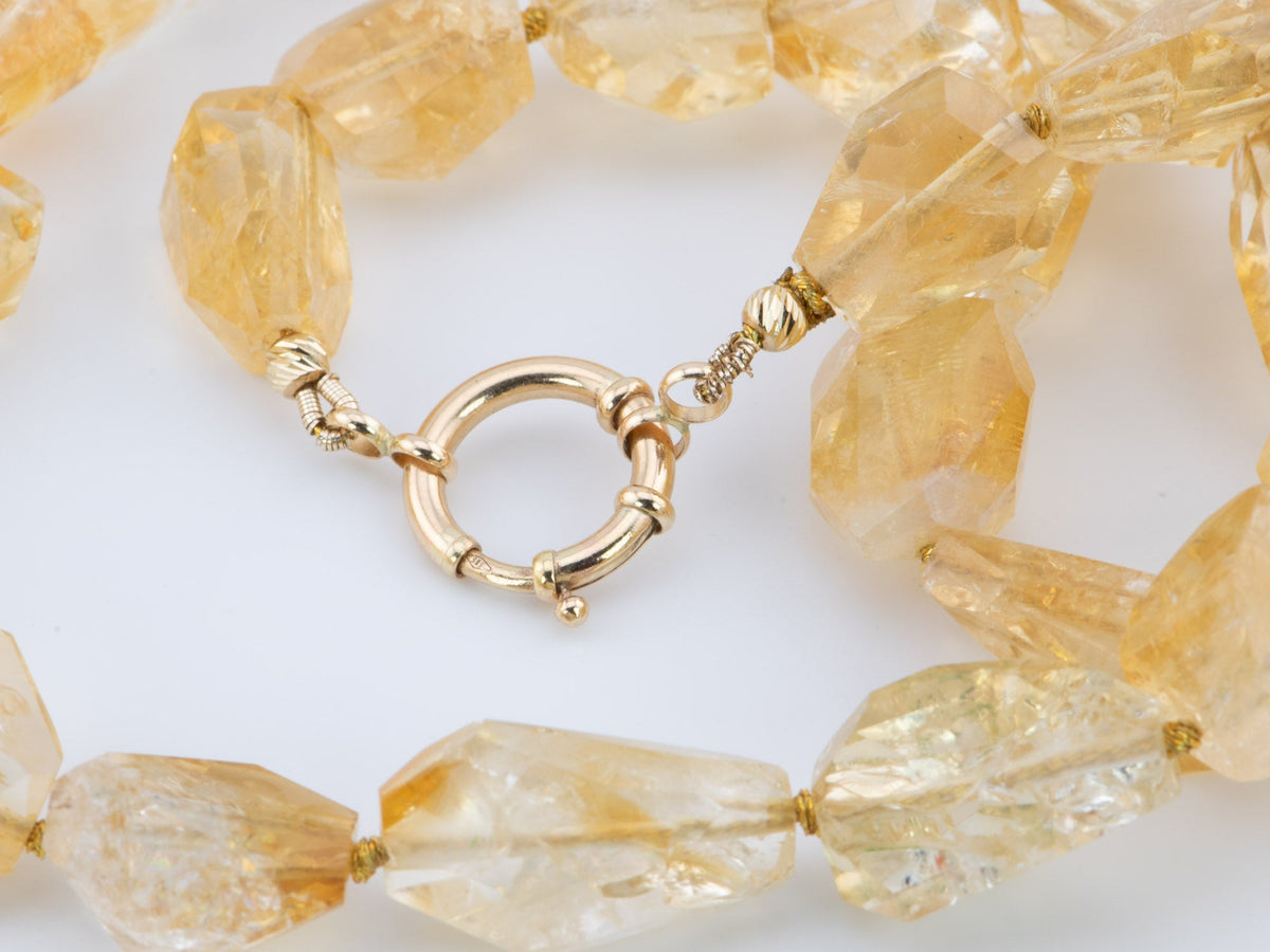 Citrine Faceted Nugget Bead Hand Knotted Necklace with 14K Gold Sailor Clasp P1085 Aurora Designer