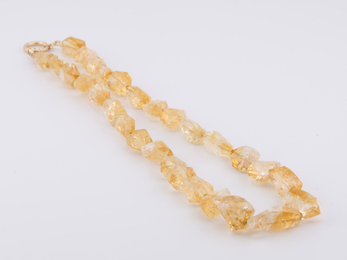 Citrine Faceted Nugget Bead Hand Knotted Necklace with 14K Gold Sailor Clasp P1085 Aurora Designer