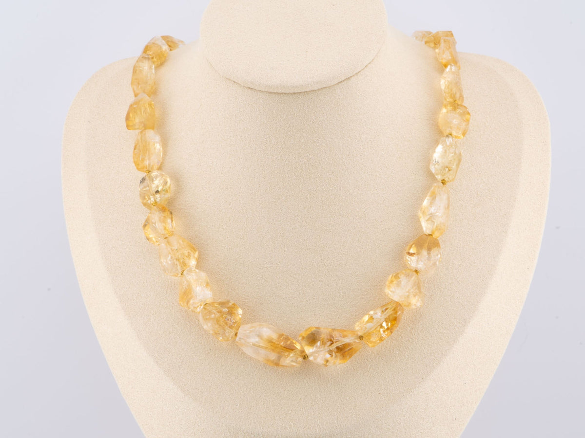 Citrine Faceted Nugget Bead Hand Knotted Necklace with 14K Gold Sailor Clasp P1085 Aurora Designer