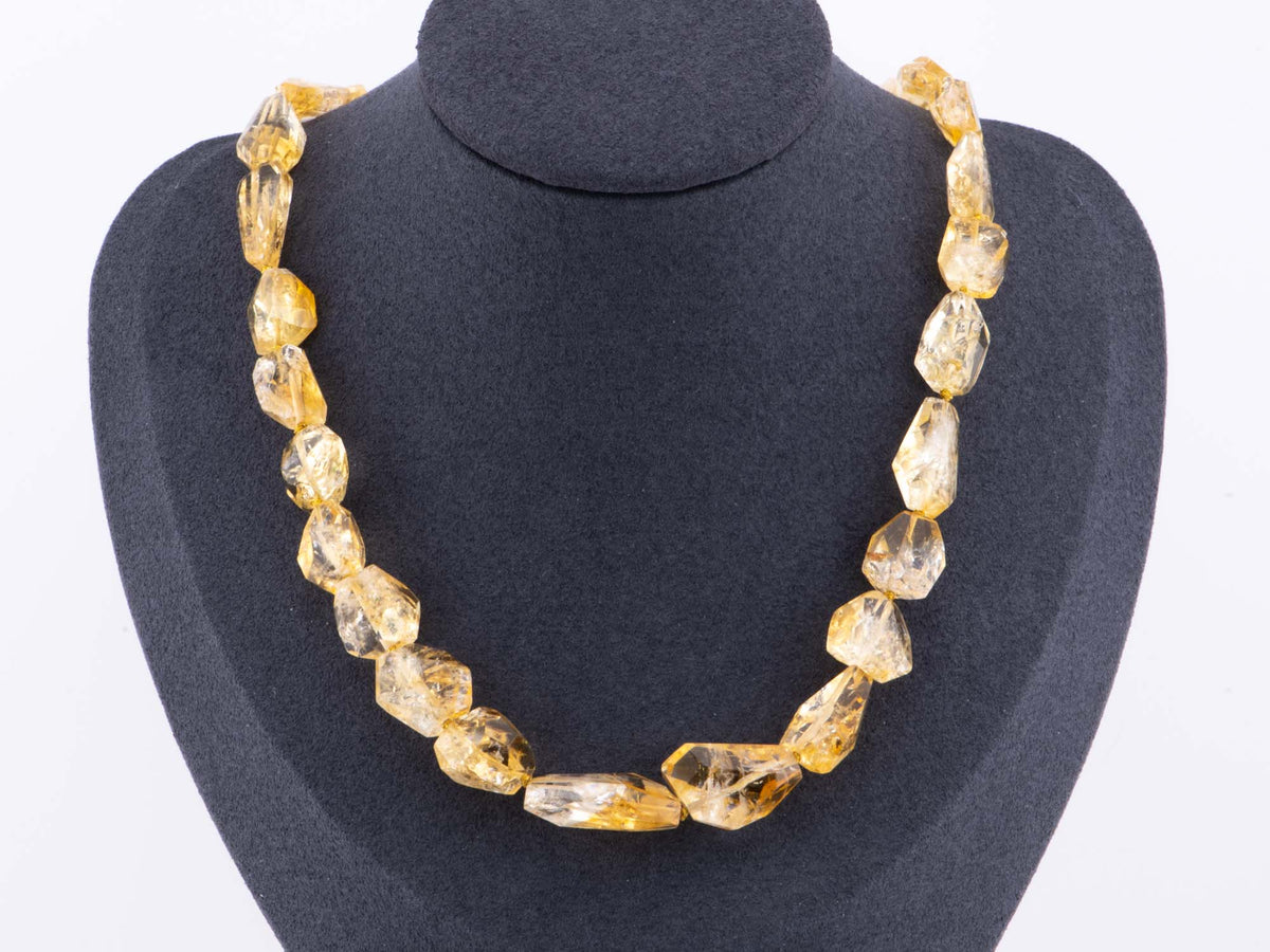 Citrine Faceted Nugget Bead Hand Knotted Necklace with 14K Gold Sailor Clasp P1085 Aurora Designer