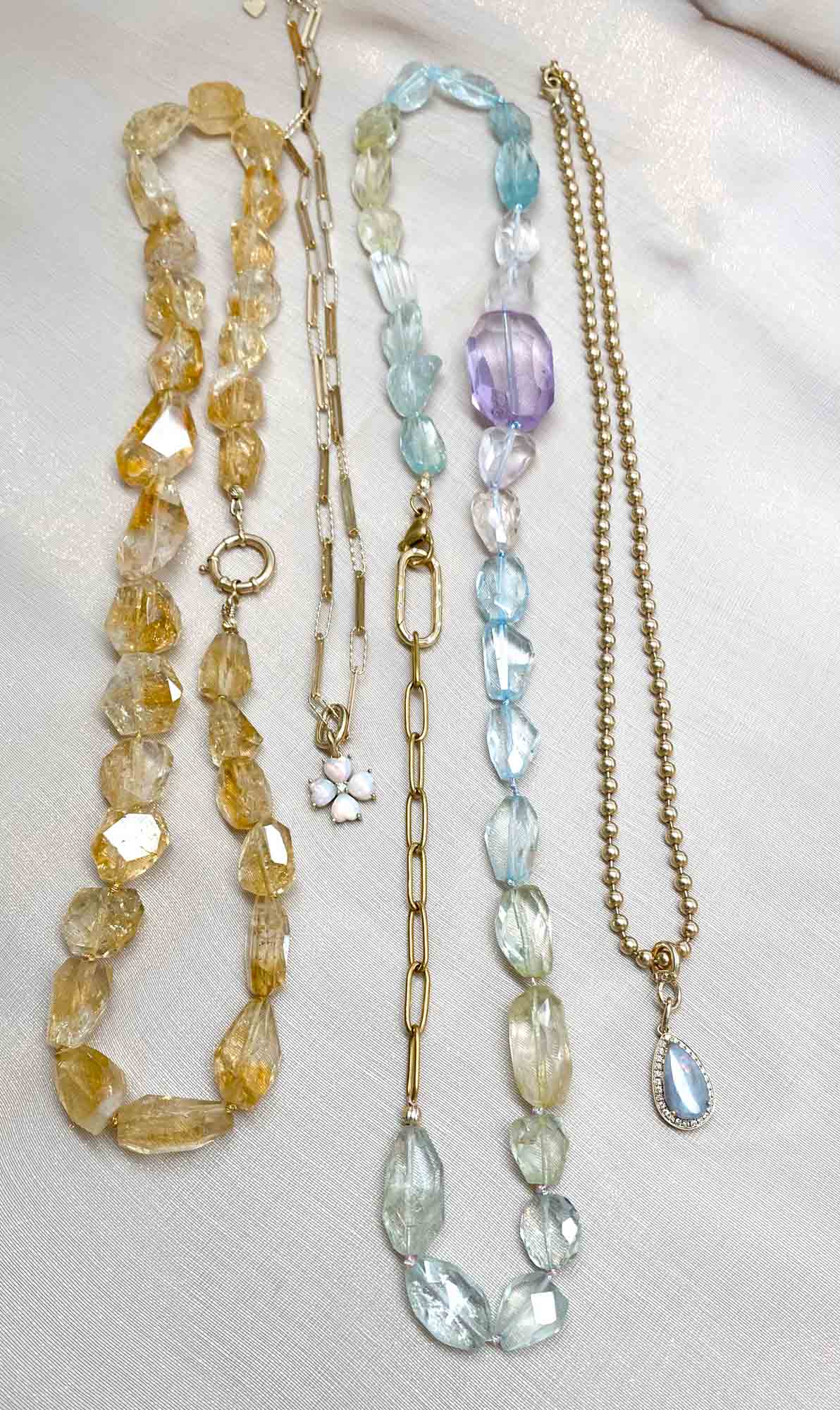 Citrine Faceted Nugget Bead Hand Knotted Necklace with 14K Gold Sailor Clasp P1085 Aurora Designer