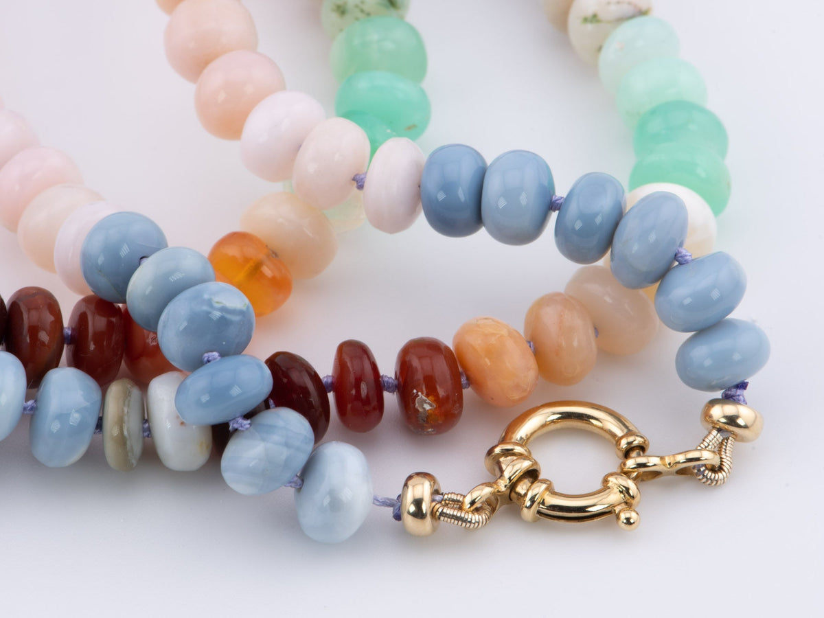 High End Natural Mixed Opal Bead Hand Knotted Necklace with 14K Gold Sailor Clasp P1087 Aurora Designer