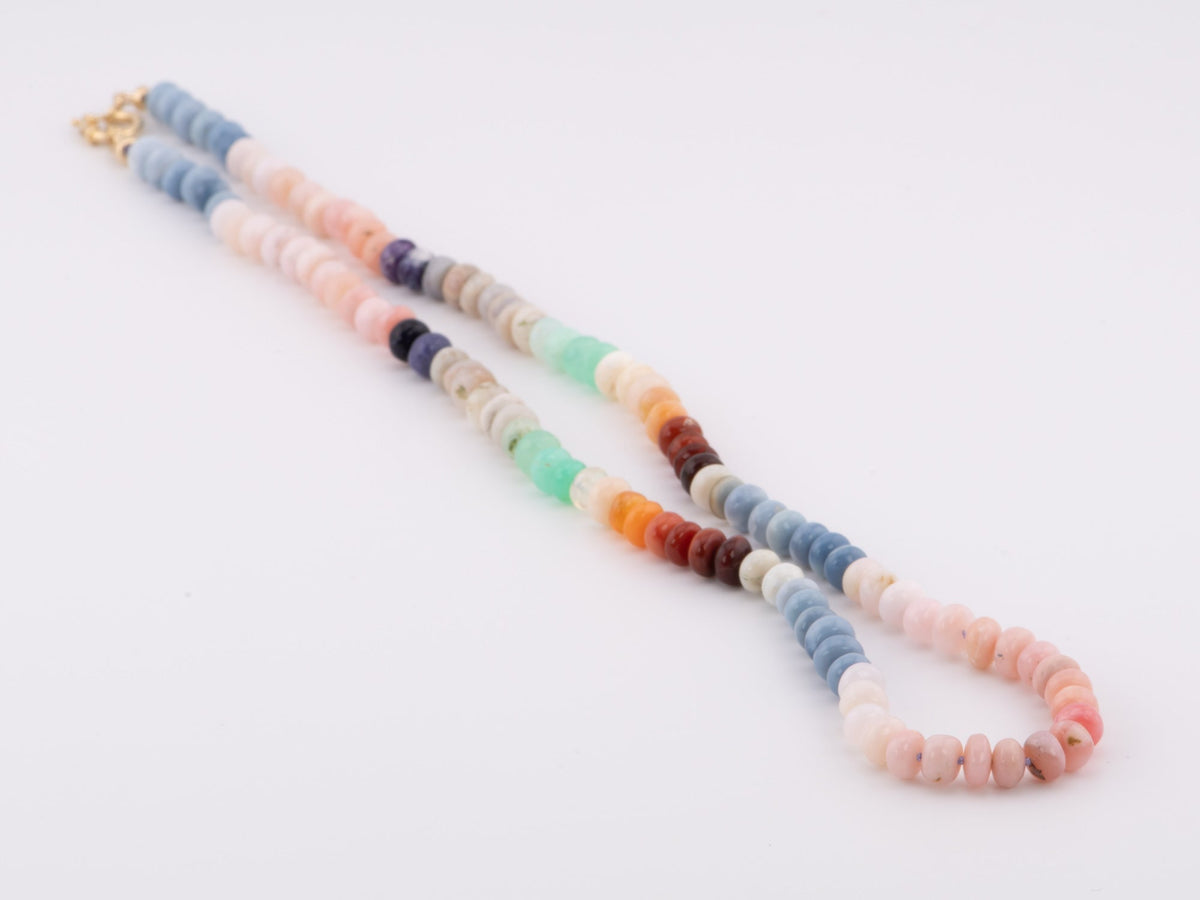 High End Natural Mixed Opal Bead Hand Knotted Necklace with 14K Gold Sailor Clasp P1087 Aurora Designer