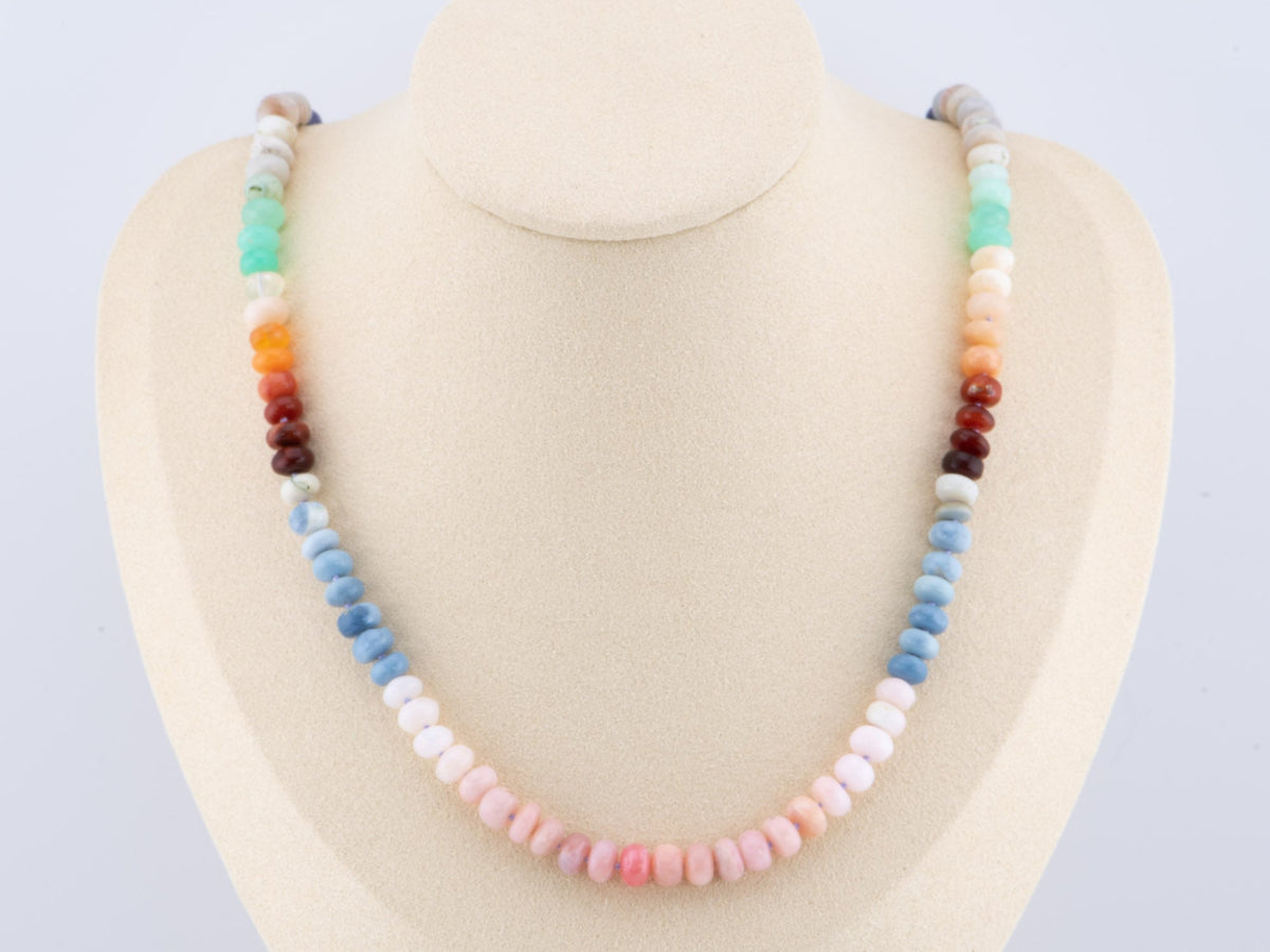 High End Natural Mixed Opal Bead Hand Knotted Necklace with 14K Gold Sailor Clasp P1087 Aurora Designer