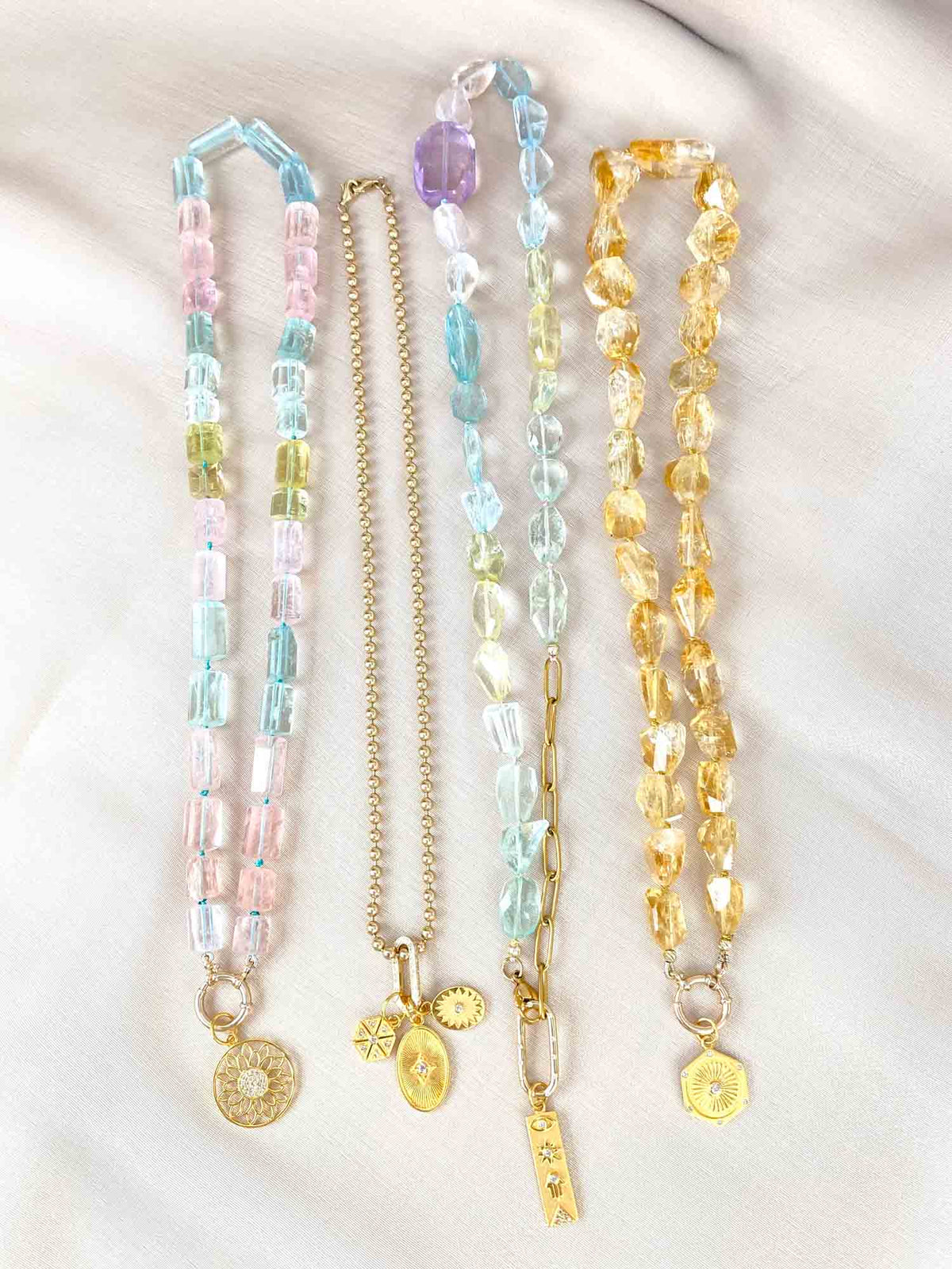 Citrine Faceted Nugget Bead Hand Knotted Necklace with 14K Gold Sailor Clasp P1085 Aurora Designer