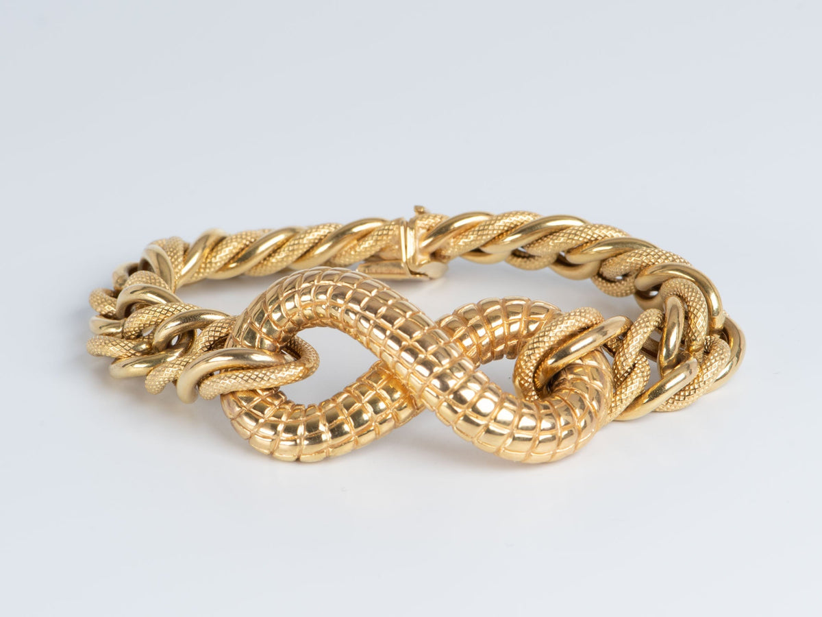 Chunky Bracelet with Snake Scale Texture 14K Gold 24g R2044 Aurora Designer