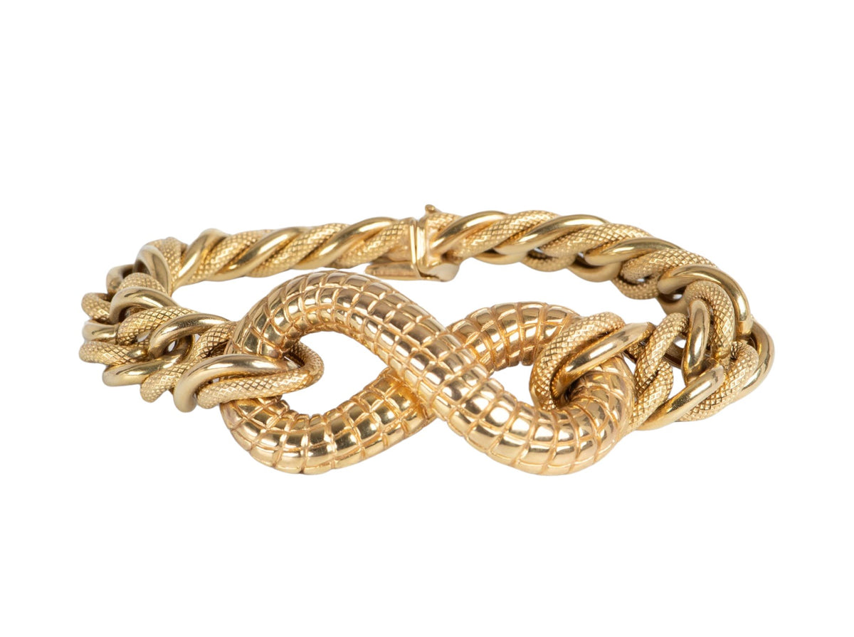 Chunky Bracelet with Snake Scale Texture 14K Gold 24g R2044 Aurora Designer