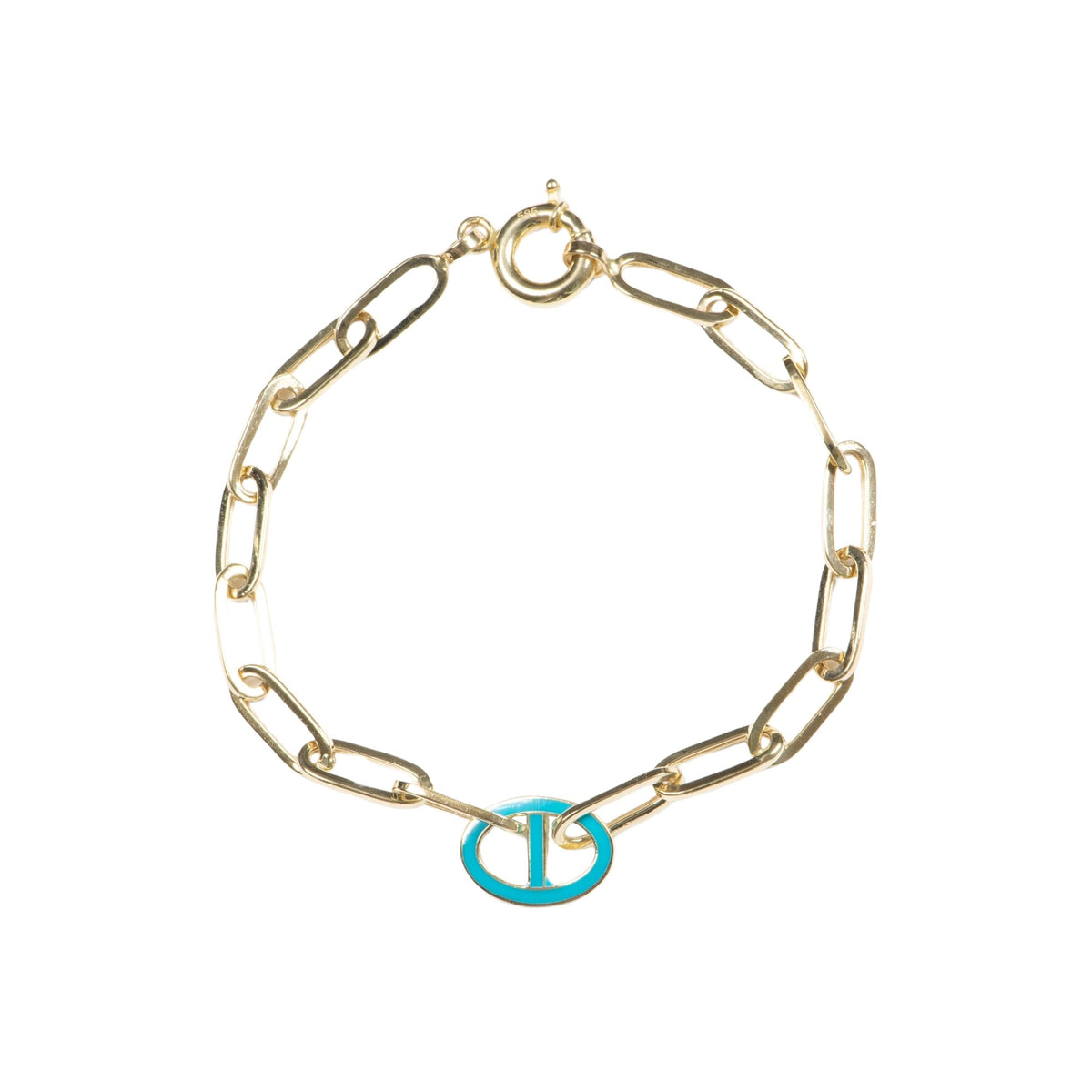 Paperlink Bracelet with Turquoise Enamel Mariner Link 14K Gold 4-4.09g R2062 Aurora Designer