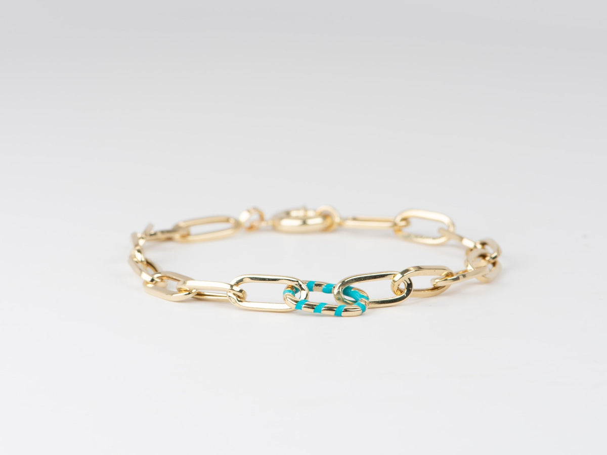 Paperlink Bracelet with Enamel Stripe Link 14K Gold 3.79-4.4g R2063 Aurora Designer