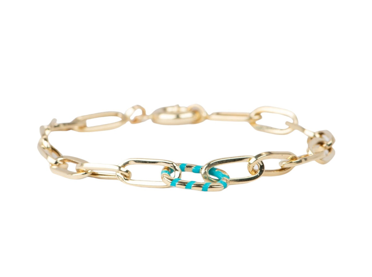 Paperlink Bracelet with Enamel Stripe Link 14K Gold 3.79-4.4g R2063 Aurora Designer