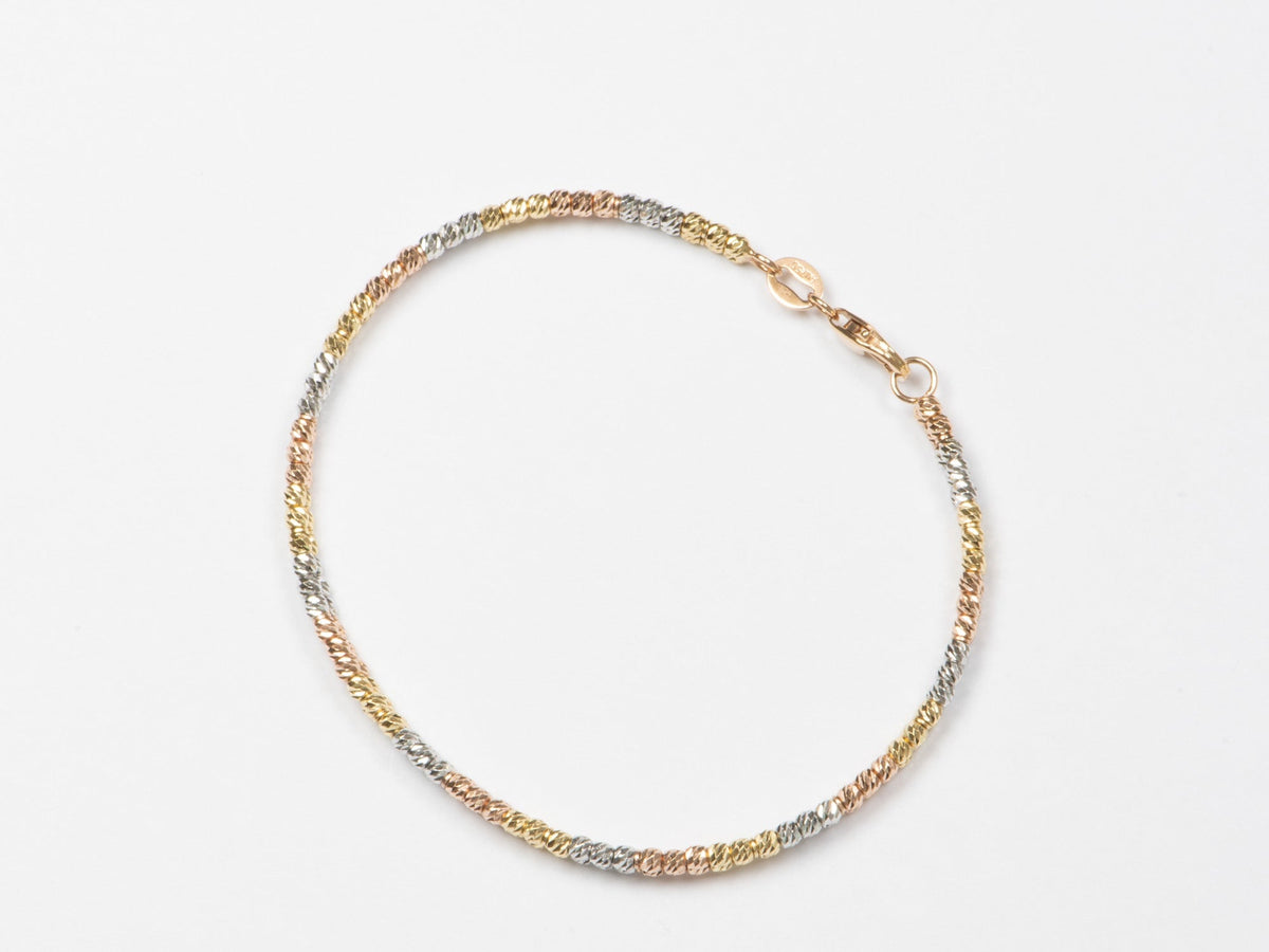 18K Gold Tri-Color Diamond Cut Bead Double Row Bangle 6.31g R2065 Aurora Designer