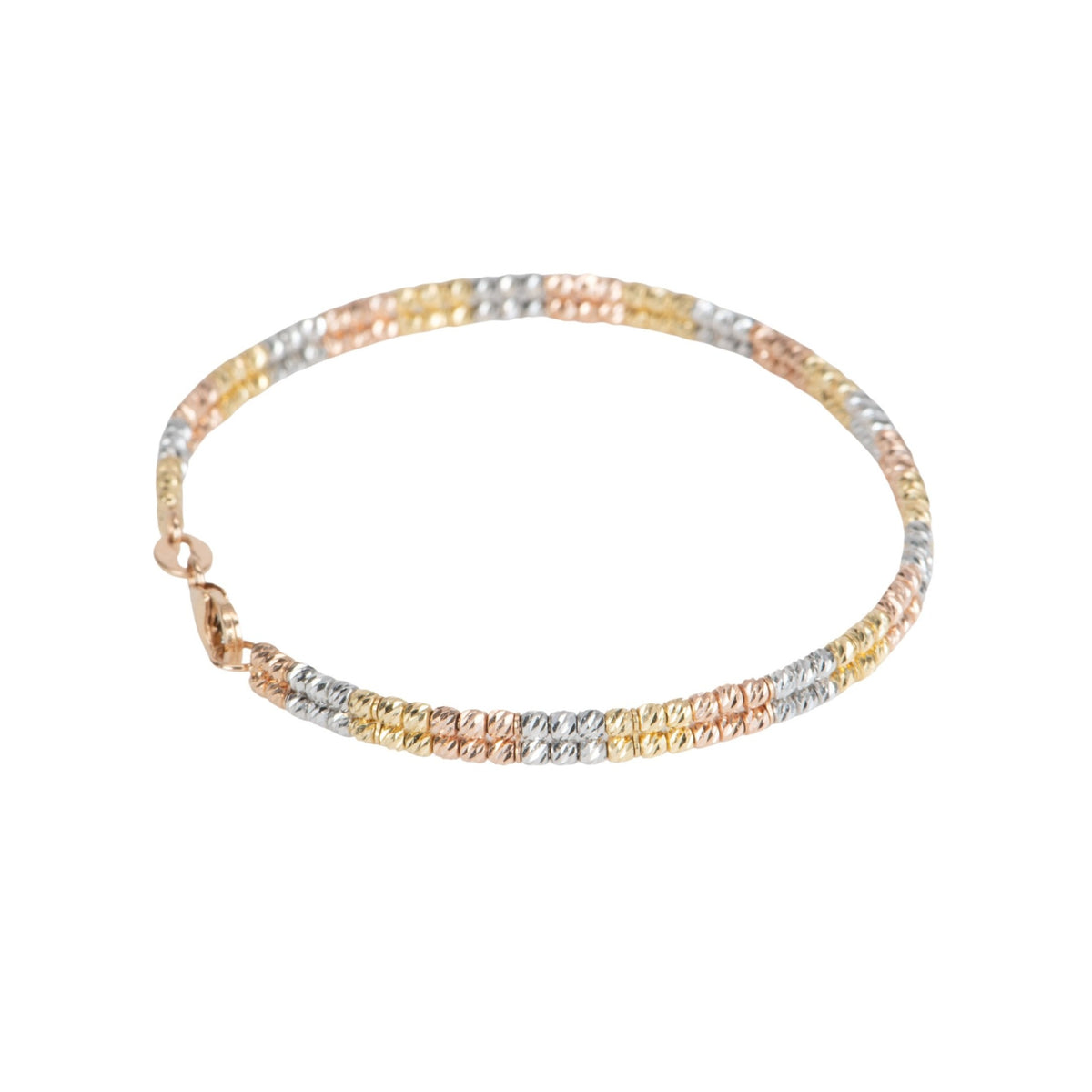 18K Gold Tri-Color Diamond Cut Bead Double Row Bangle 6.31g R2065 Aurora Designer