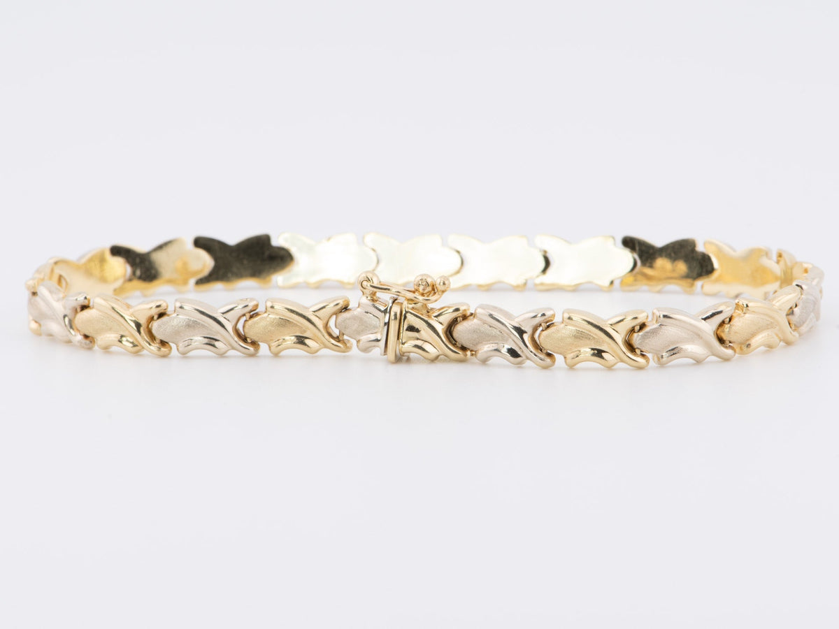 Dual Tone 14K White and Yellow Gold Stampato Bracelet 8.7g 7.75&quot; R2067 Aurora Designer