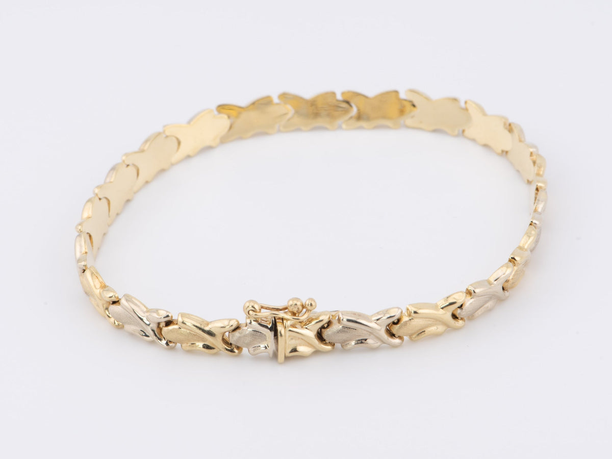 Dual Tone 14K White and Yellow Gold Stampato Bracelet 8.7g 7.75&quot; R2067 Aurora Designer