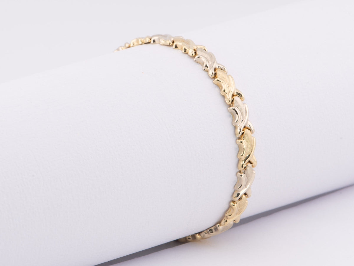 Dual Tone 14K White and Yellow Gold Stampato Bracelet 8.7g 7.75&quot; R2067 Aurora Designer