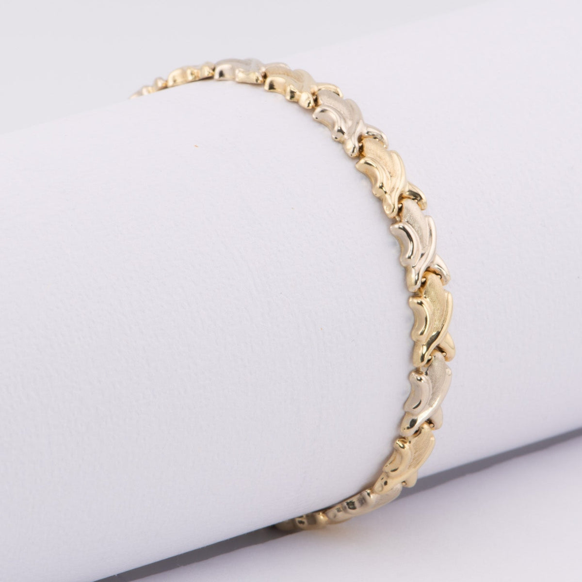 Dual Tone 14K White and Yellow Gold Stampato Bracelet 8.7g 7.75&quot; R2067 Aurora Designer