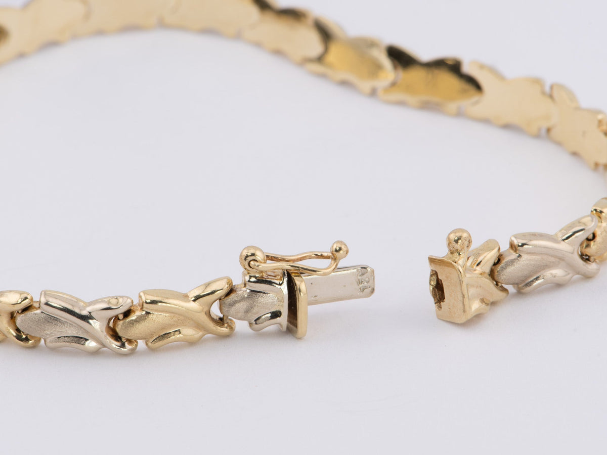 Dual Tone 14K White and Yellow Gold Stampato Bracelet 8.7g 7.75&quot; R2067 Aurora Designer