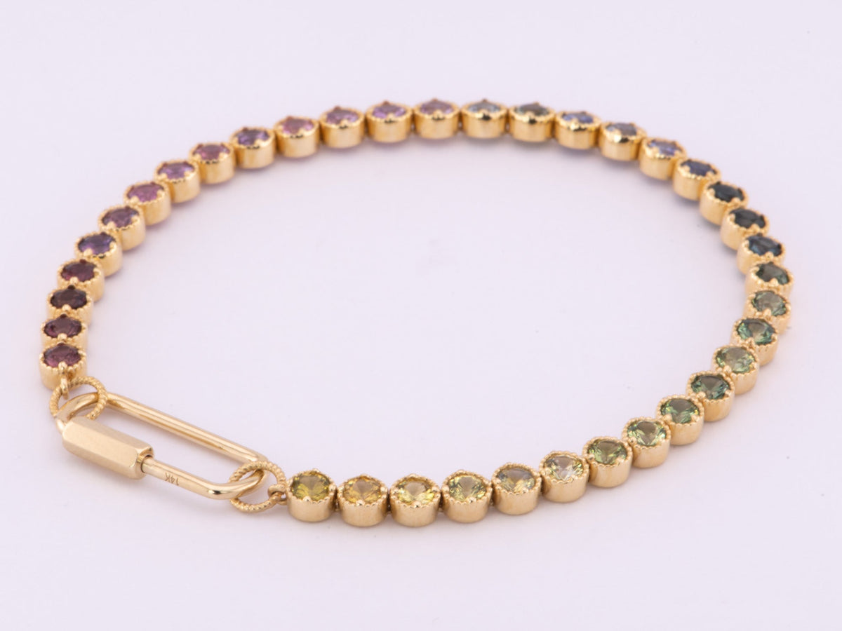 3mm Rainbow Sapphire Bracelet 14K Gold Convertible as Necklace R2069 Aurora Designer