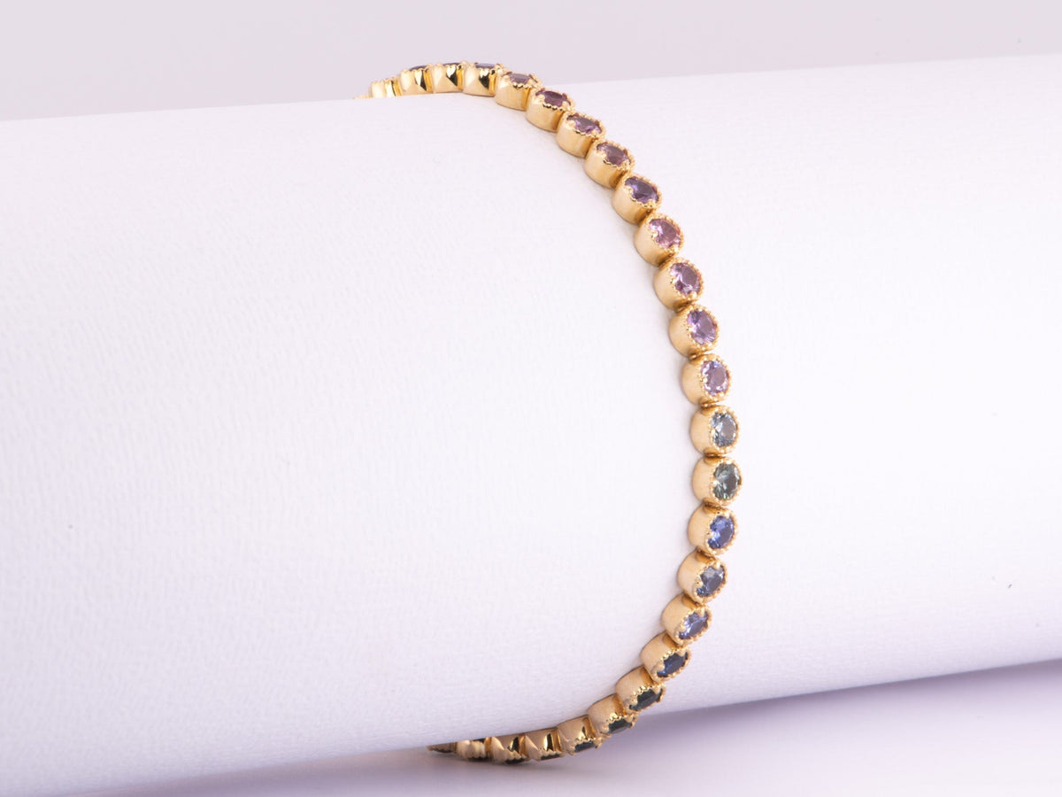 3mm Rainbow Sapphire Bracelet 14K Gold Convertible as Necklace R2069 Aurora Designer