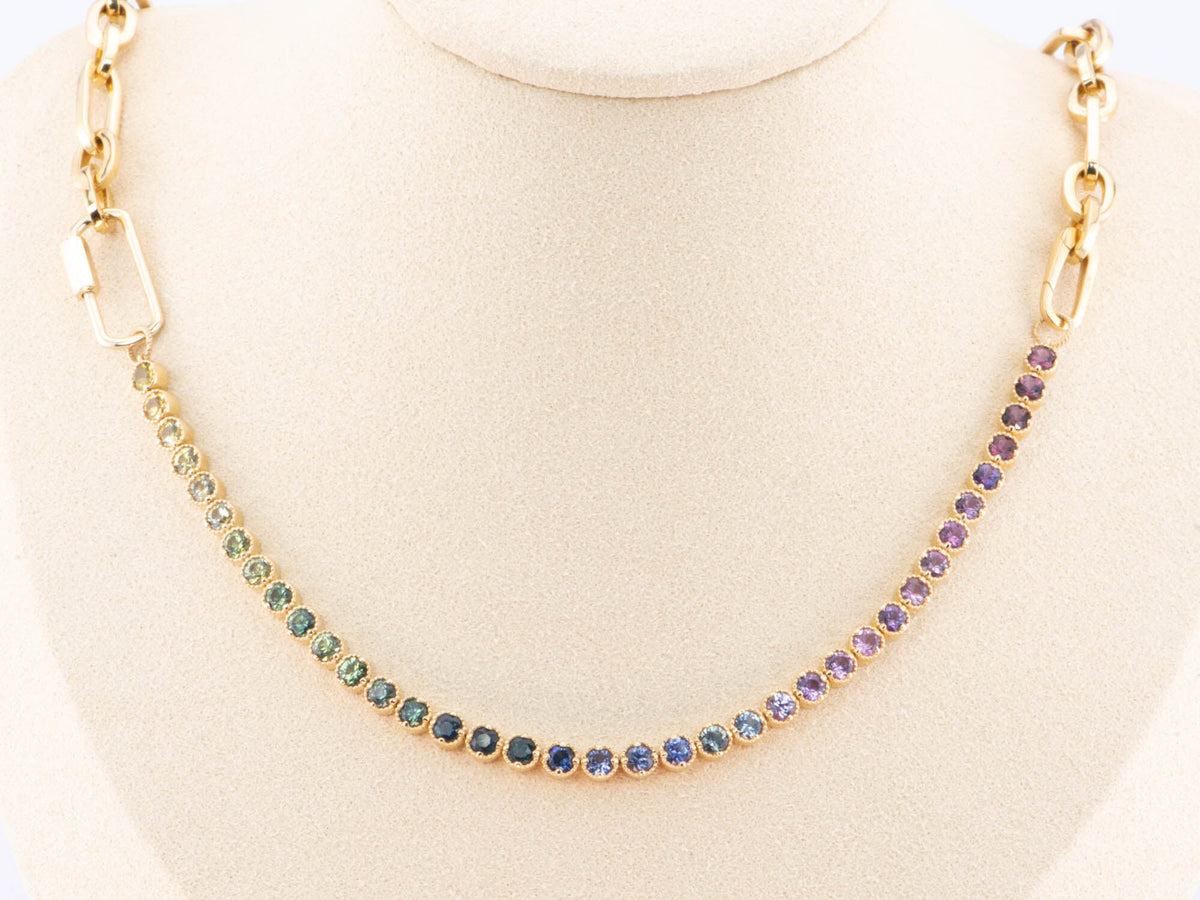 3mm Rainbow Sapphire Bracelet 14K Gold Convertible as Necklace R2069 Aurora Designer