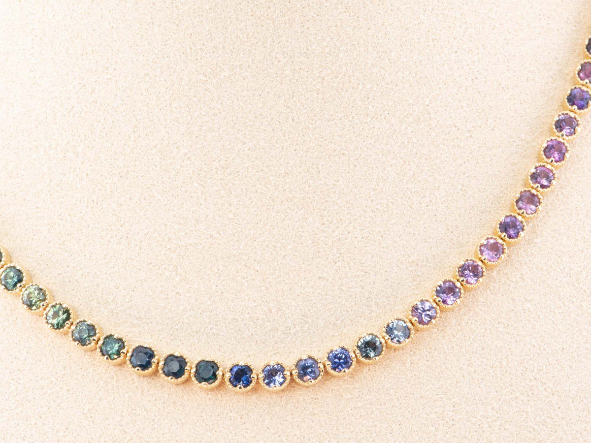 3mm Rainbow Sapphire Bracelet 14K Gold Convertible as Necklace R2069 Aurora Designer
