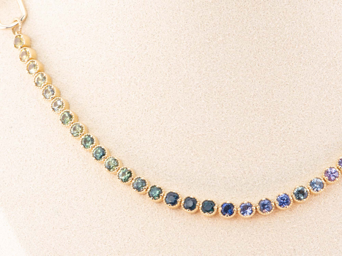 3mm Rainbow Sapphire Bracelet 14K Gold Convertible as Necklace R2069 Aurora Designer