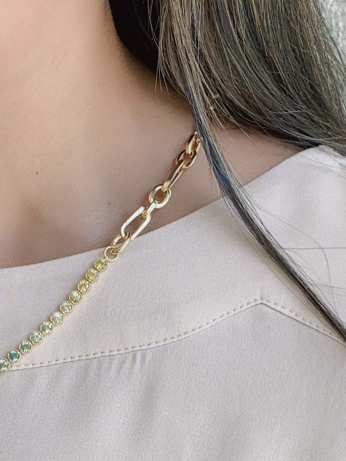 3mm Rainbow Sapphire Bracelet 14K Gold Convertible as Necklace R2069 Aurora Designer