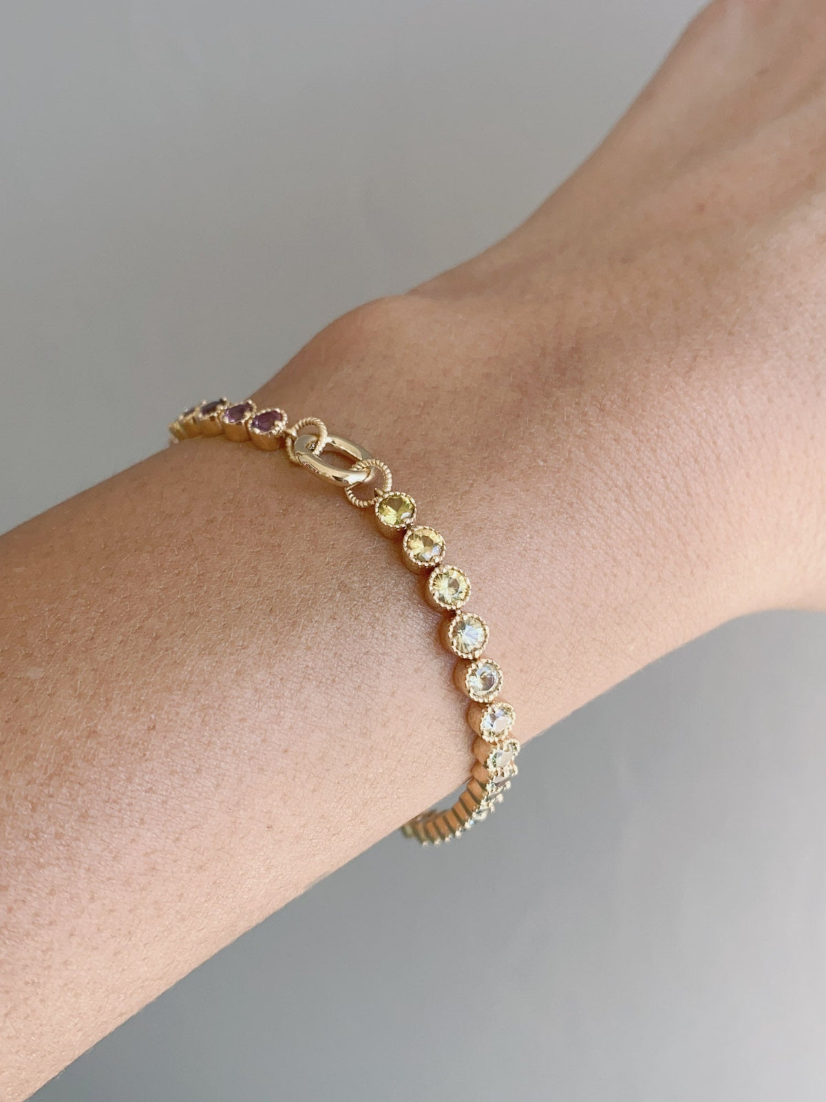 3mm Rainbow Sapphire Bracelet 14K Gold Convertible as Necklace R2069 Aurora Designer