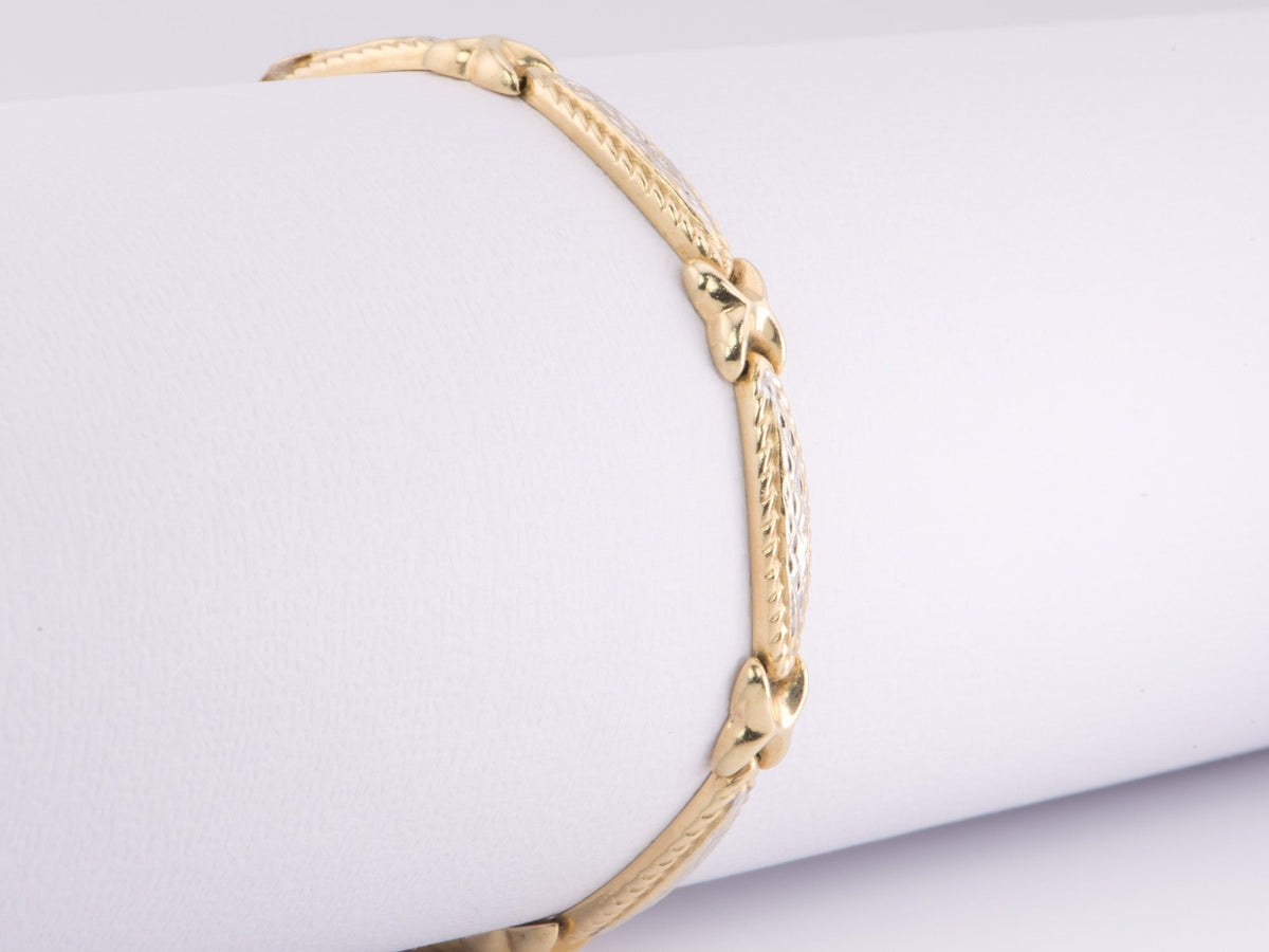 14K White and Yellow Gold Two-Tone Textured X-Bar Bracelet 7.5&quot; R2073 Aurora Designer