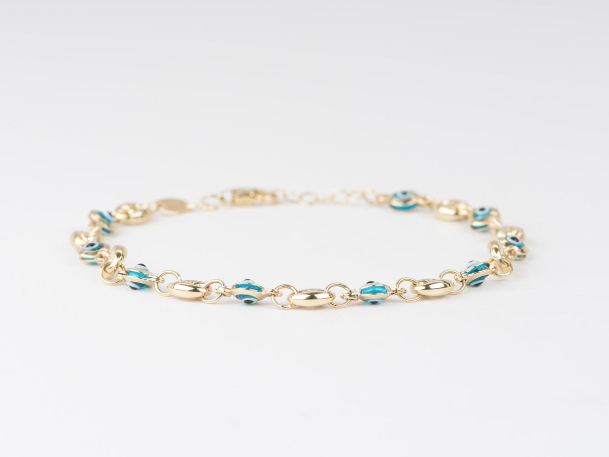7.25" 14K Gold Evil Eye &amp; Mariner Link Bracelet R2079 Aurora Designer