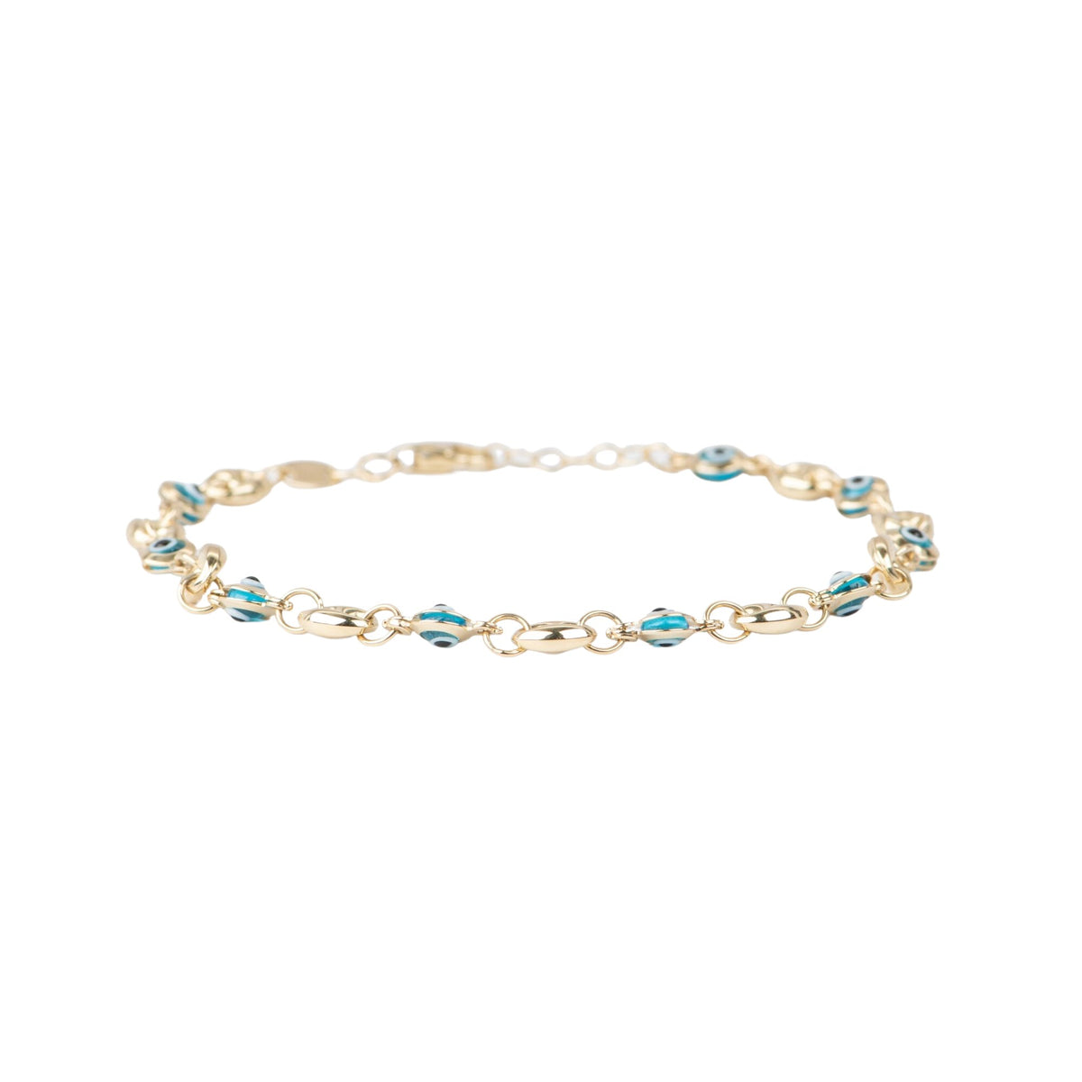 7.25" 14K Gold Evil Eye &amp; Mariner Link Bracelet R2079 Aurora Designer