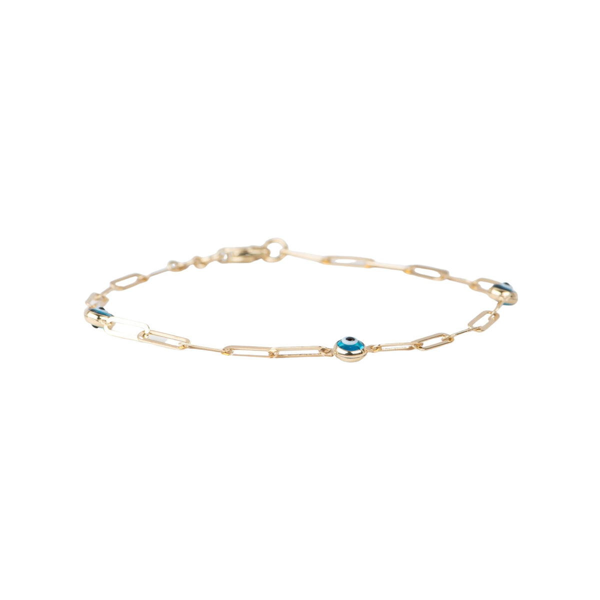 7.25" 14K Gold Evil Eye &amp; Paperclip Link Bracelet R2080 Aurora Designer