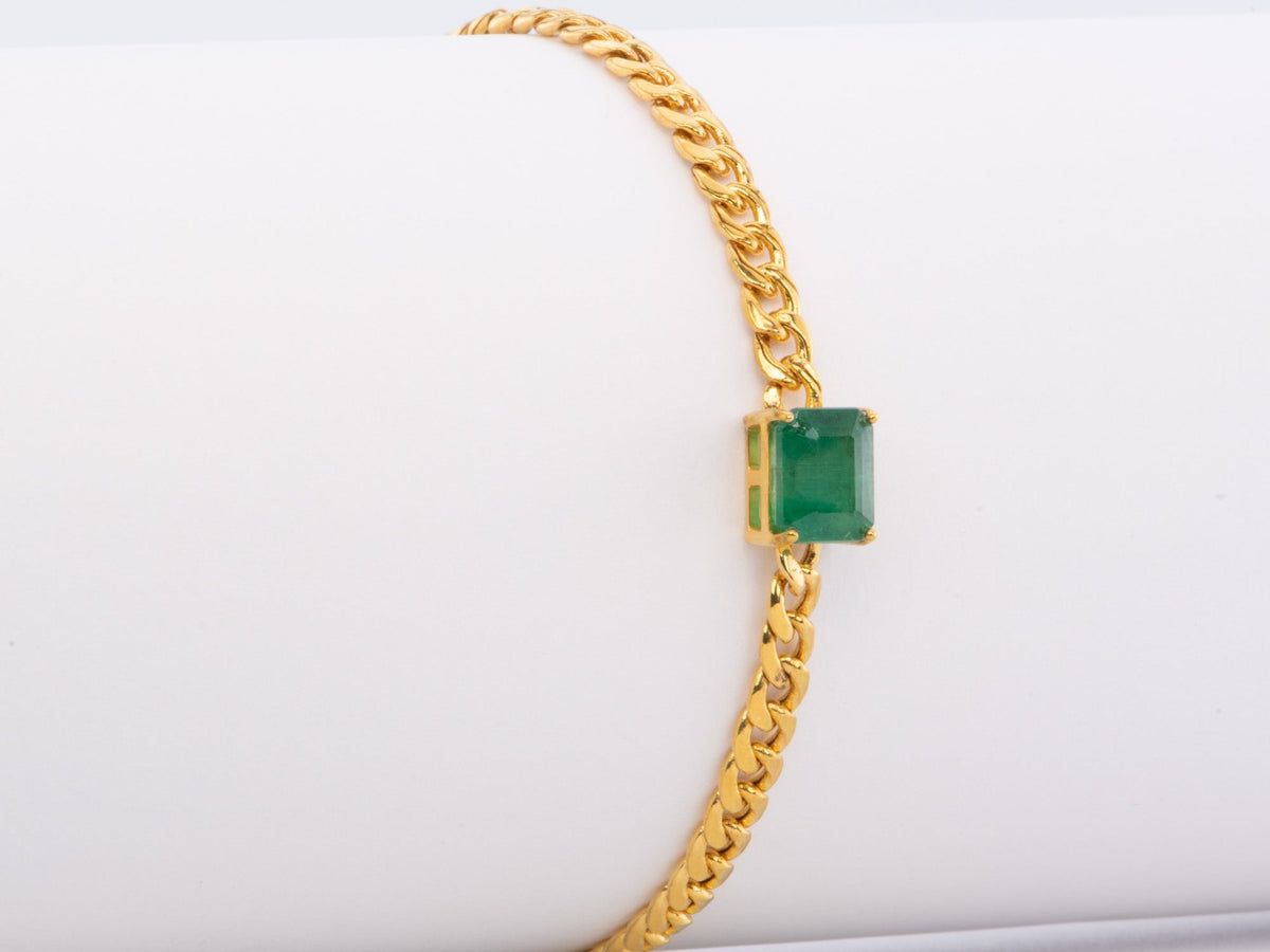1.78ct Zambian Emerald Bracelet on Miami Cuban Chain 14K Gold R2085 Aurora Designer