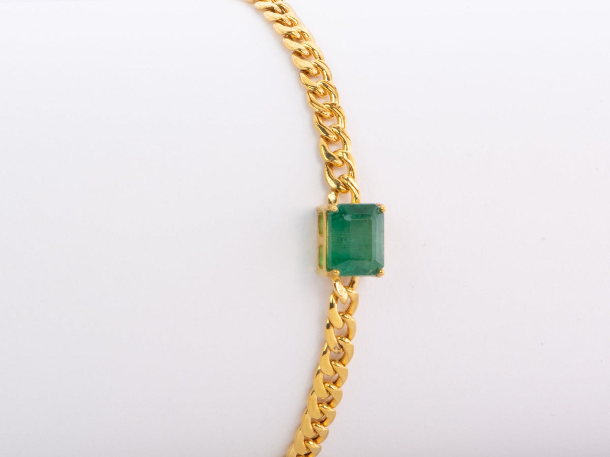 1.78ct Zambian Emerald Bracelet on Miami Cuban Chain 14K Gold R2085 Aurora Designer