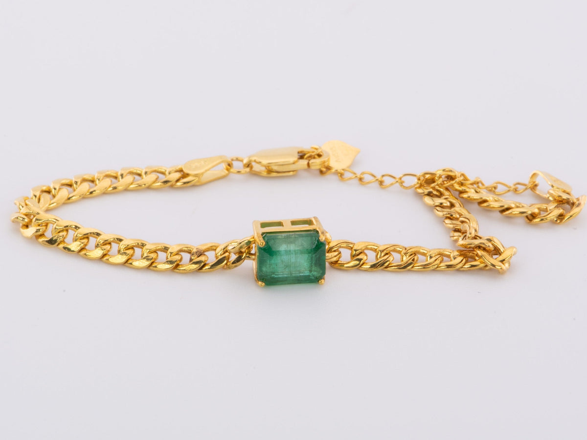1.78ct Zambian Emerald Bracelet on Miami Cuban Chain 14K Gold R2085 Aurora Designer
