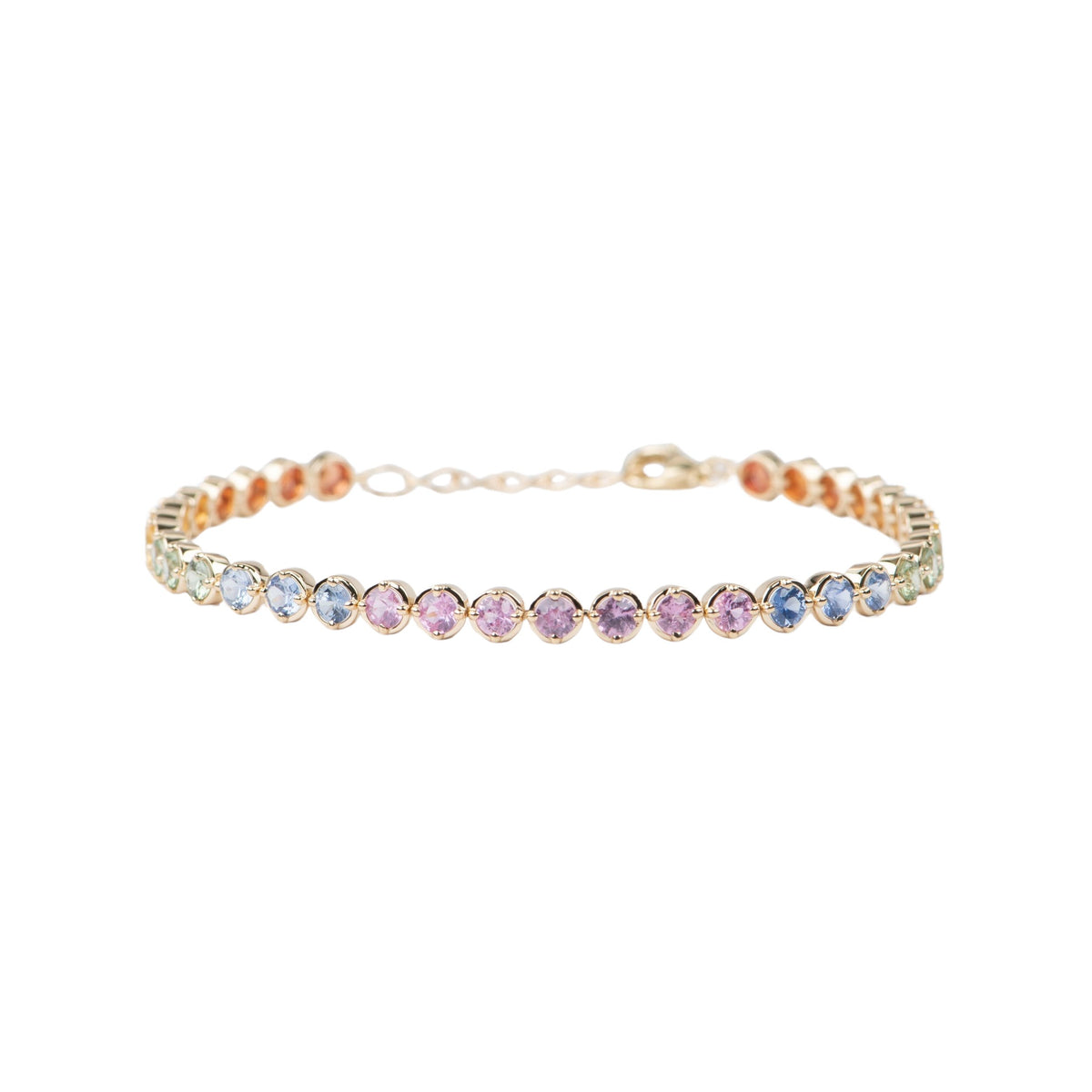 3mm Rainbow Sapphire Bracelet 14K Gold Smooth and Milgrain Edge R2089 Aurora Designer